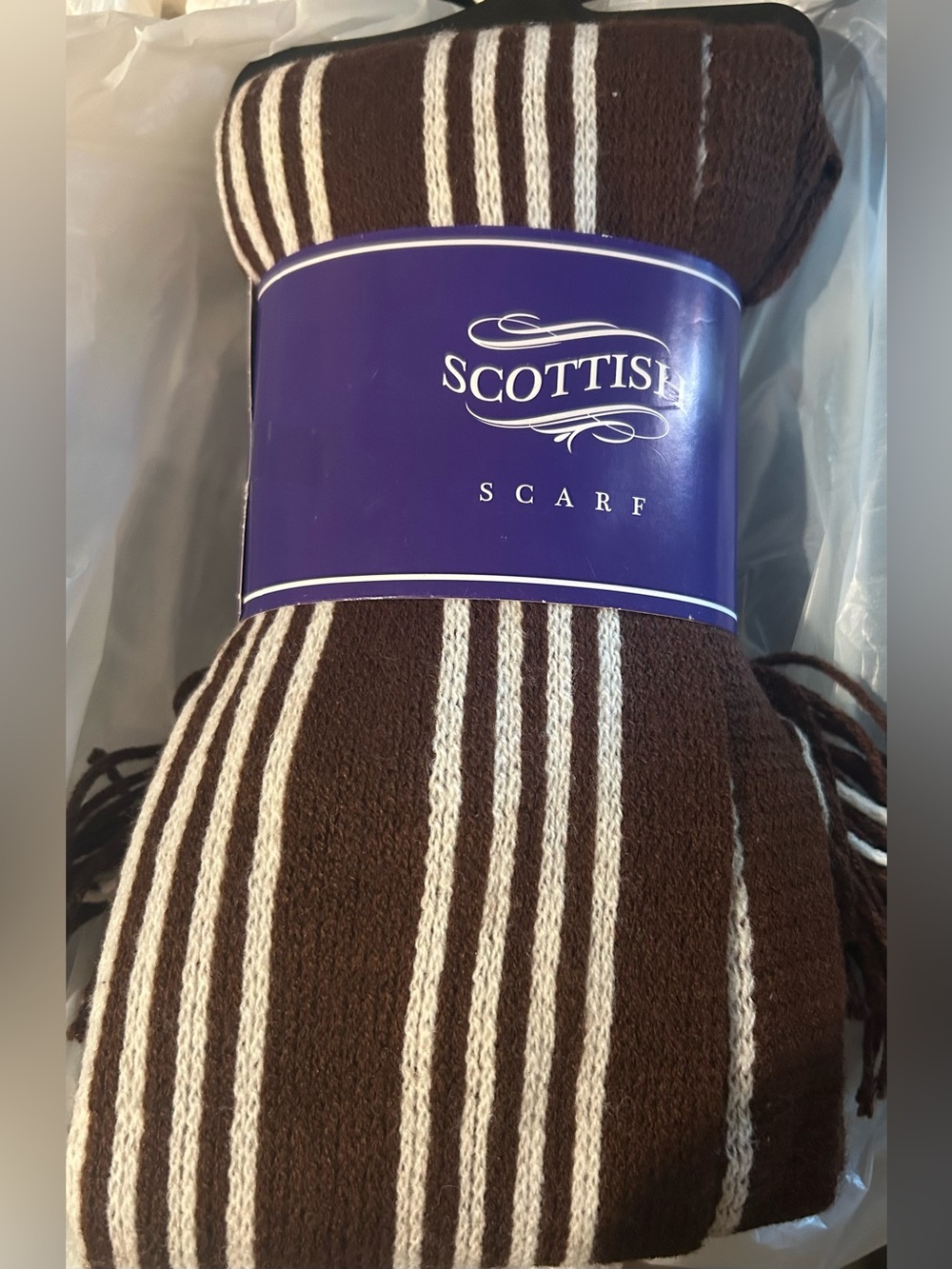 SCOTTISH Striped Brown & Cream Scarf